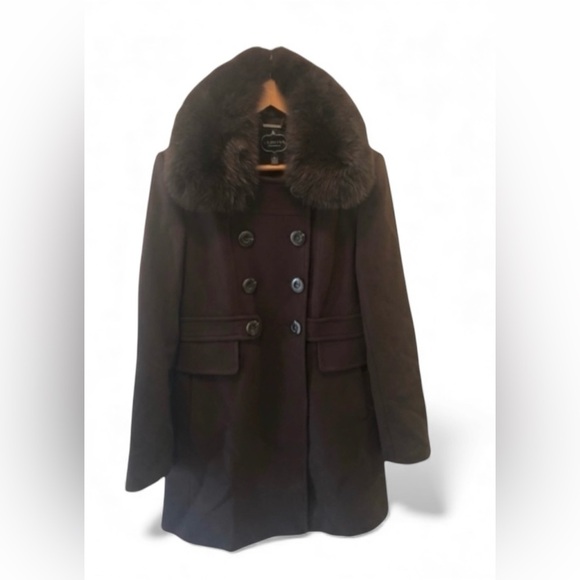 1 Madison Penny Lane Luxe Coat M Genuine FOX FUR Collar Double Breasted Belted - Picture 15 of 15